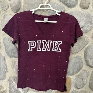 Victoria’s Secret PINK V-Neck T-Shirt Purple Studded XS